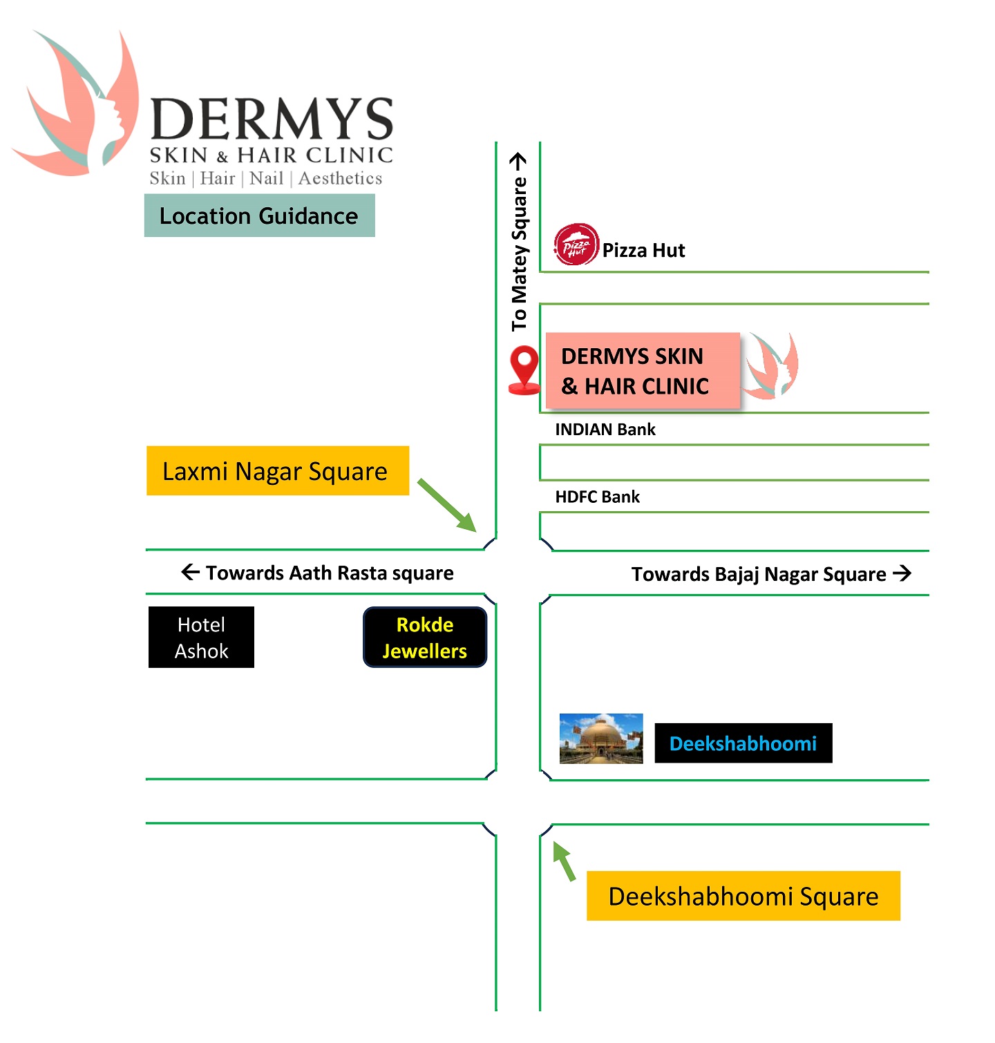 Image showing directions & How to reach Dermys Skin and Hair Clinic Nagpur